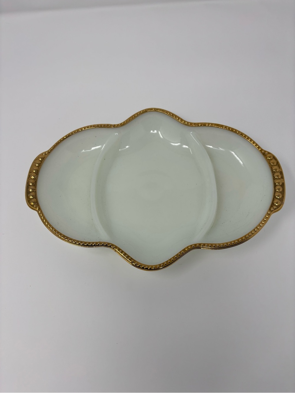 Gold-Trim White Divided Serving Dish fire king